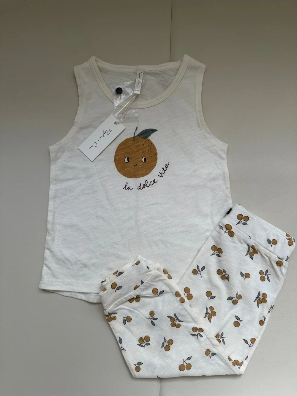 New NWT Rylee + Cru TANK + SLOUCH PANT SET with Orange Fruit Print